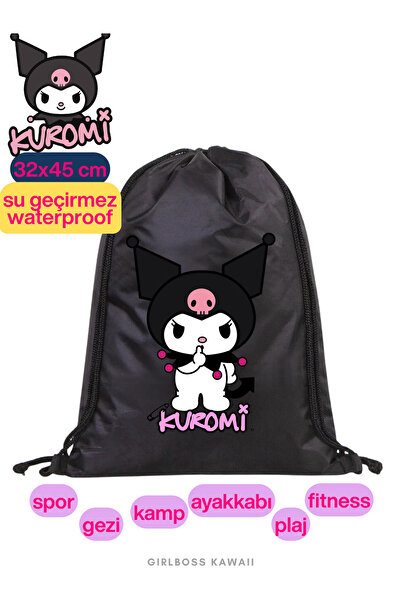 Girlboss Kawaii Kuromi Waterproof Black Drawstring Bag, Suitable for All Age ...