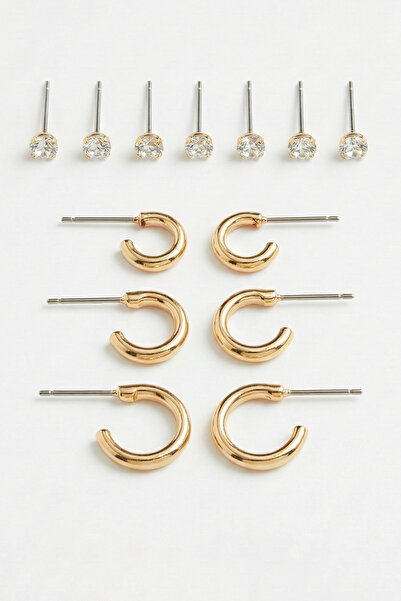 AURRARİ طقم أقراط ذهبية صغيرة مكون من 3 حلقات مزدوجة و6 أحجار زركون