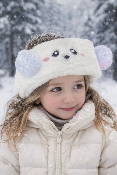 TAKIŞTIR Căști de pluș cu figurină de ursuleț de culoare crem