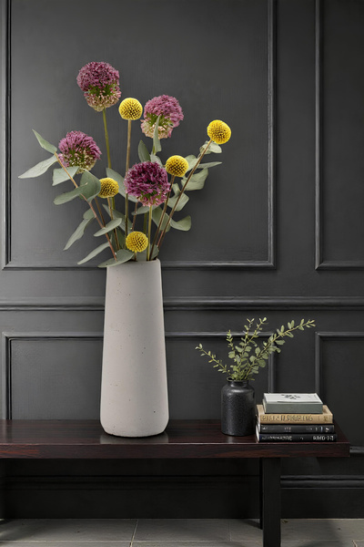 betonmall مزهرية أسطوانية رمادية مصنوعة يدويًا من الخرسانة |   زهور جافة مزخر...