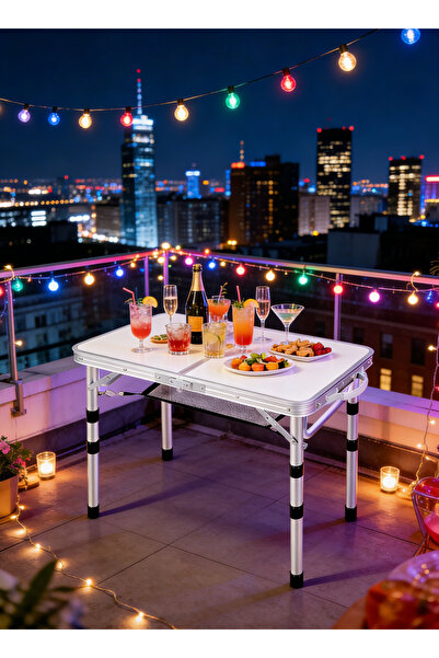 Pomefar Foldable Camping Table, Adjustable Heights Picnic Table with Mesh,for...