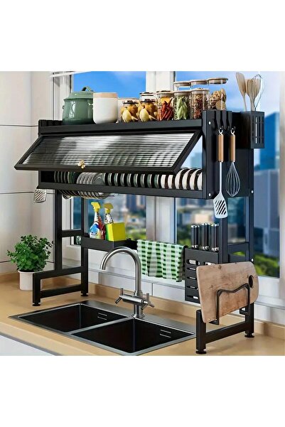 OEM Multifunctional metal dish rack with drainer, 85×28×80 cm