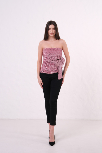 AURA Adelina Asymmetric Detachable Bow Tie Detail Sequin and Bead Embroidered...