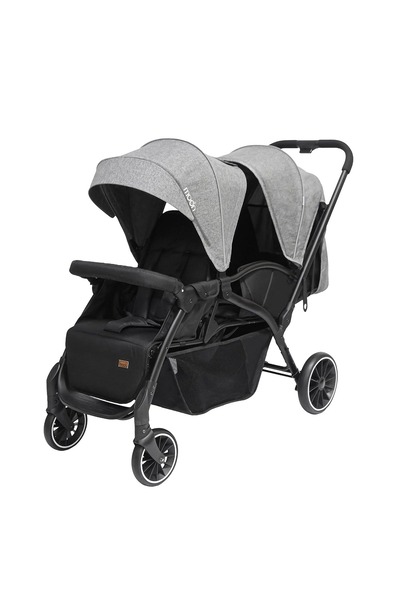 Moon Dois Foldable Twin Stroller with Adjustable Leg Rest - Grey