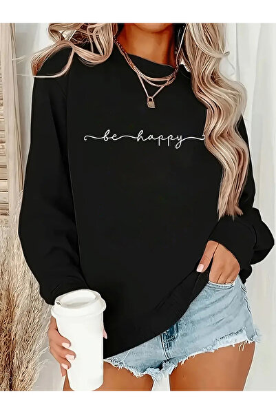 Deocept Minimal Printed Crew Neck White Women's Sweatshirt