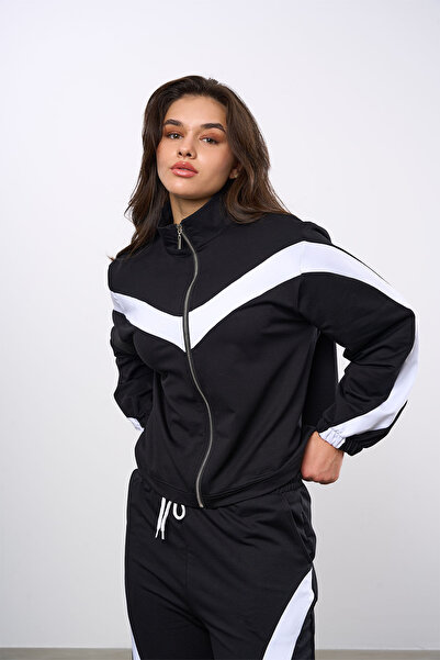 HANIQA White Striped Zippered Sweatshirt