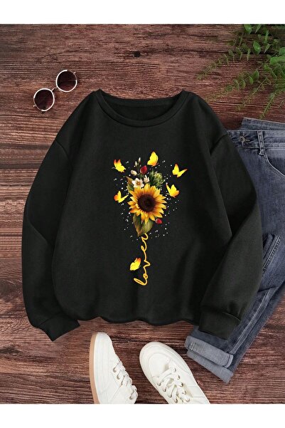 Kids Hanorac pentru copii de iarnă cu imprimeu Daisy, negru