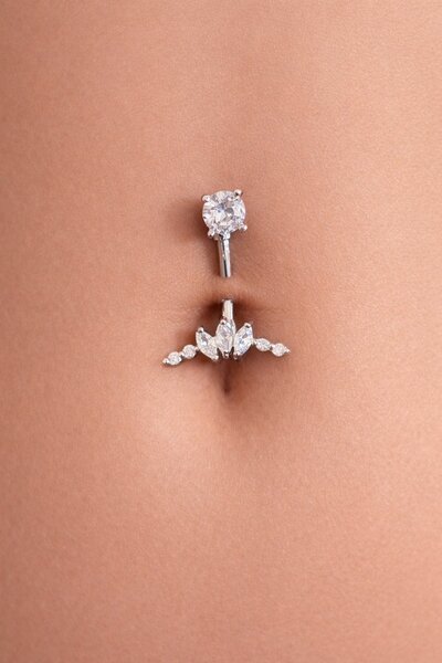 TAKIŞTIR Gümüş Renk Cerrahi Çelik Göbek Piercing