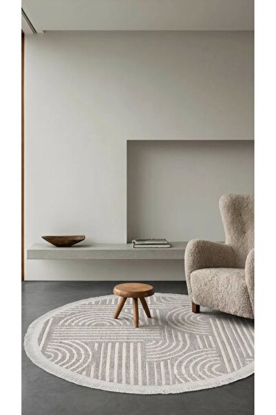 Halispecial Raye-Gri-Yuvarlak-Salon-Oturma Odası-Mutfak-Modern-Kilim-Yıkanabi...