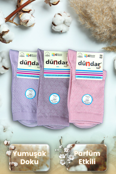 Dündar Women's 4-Season Colorful Scented Cotton Stitch-Free 3-Piece Socks Set
