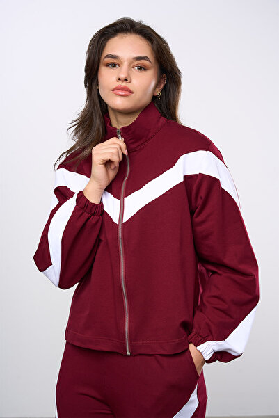 HANIQA سترة بيضاء مخططة بسحاب