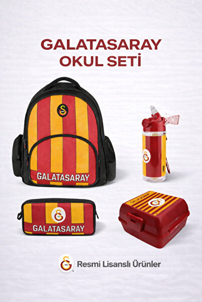 Galatasaray Lisanslı Okul Seti Çanta Kalemlik Beslenme Kabı Matara