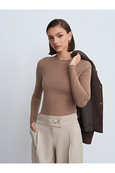 Dilvin 10840 Boat Neck Cashmere Blend Sweater-Black M.