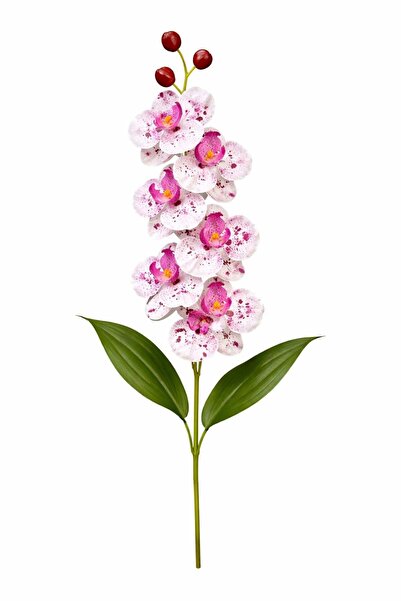 OEM Orhidee artificială elegantă, albă, cu pete mov, 6 flori și 3 boboci, 60 cm