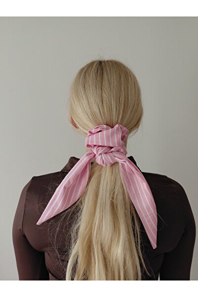 TREND KADIN BUYUK BOY PEMBE CIZGILI PAMUKLU SCRUNCHIE
