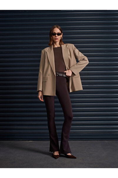 Dilvin 71911 Belt Detailed Flared Leggings-Dark Brown