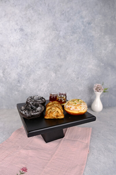 justwood طبق تقديم وعرض للحلويات مربع الشكل من الخشب باللون الأسود مقاس 25×25...