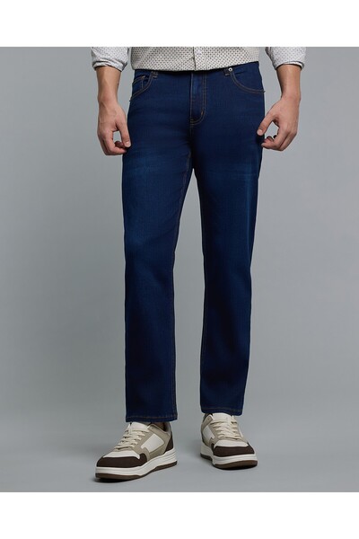 R&B Faded Straight Fit Jeans with Button Closure