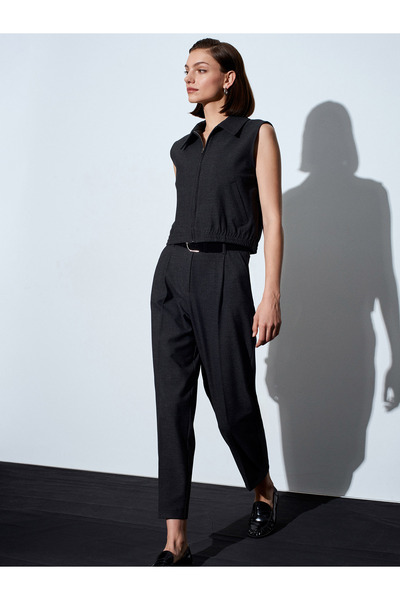 Dilvin 72241 Belted High Waist Trousers-Anthracite