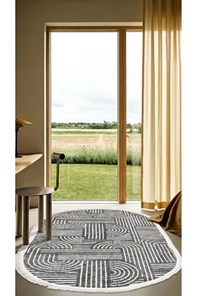 Halispecial Raye-Antrasit-Oval-Salon-Oturma Odası-Koridor-Mutfak-Modern-Kilim...