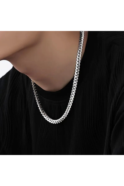 SELUVİA Steel Unisex Chain Necklace – Silver Color Men's and Women's Necklace...