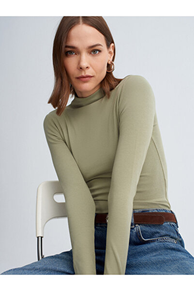 Dilvin 31433 Mock Neck Top-Çağla