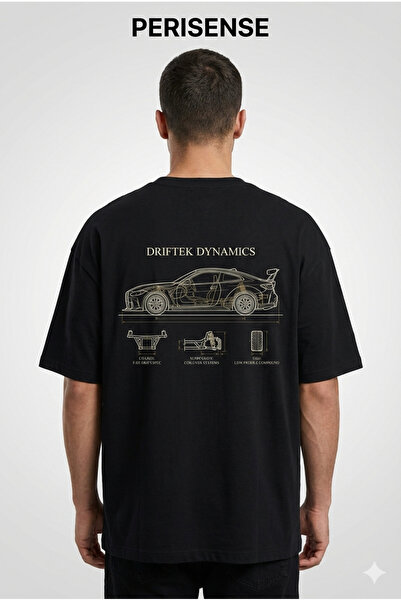 PERISENSE Unisex Drift Car Blueprint Schematic Printed Premium Combed Oversiz...