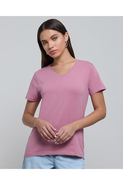 R&B Solid T-Shirt with V-Neck and Short Sleeves