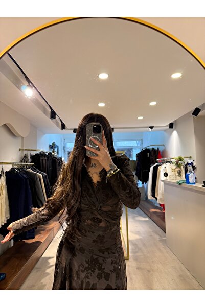 Luna Moda Flok Baskılı Asimetrik Etek Güpürlü Bluz Takım