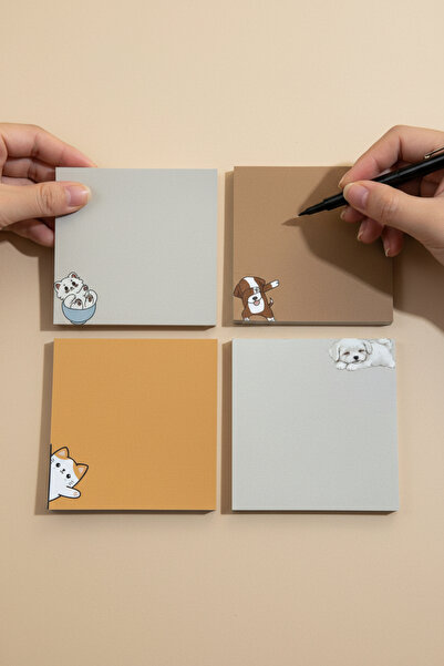 Renkli Zeka 4-Piece Cat and Dog Patterned Memo Pad Set, (10X10) 110 Gr Thick ...