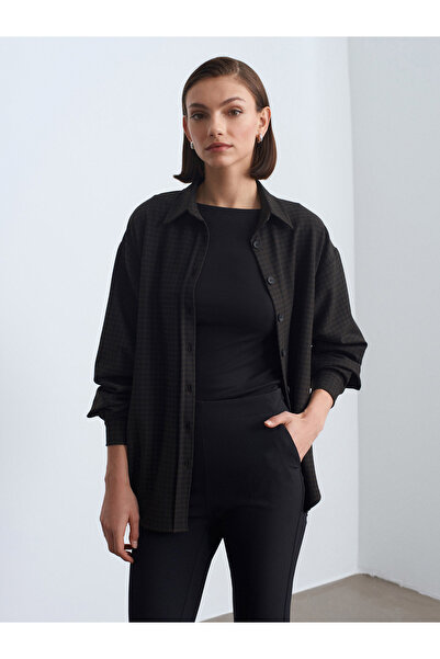 Dilvin 50525 Melange Oversized Shirt-Dark Brown