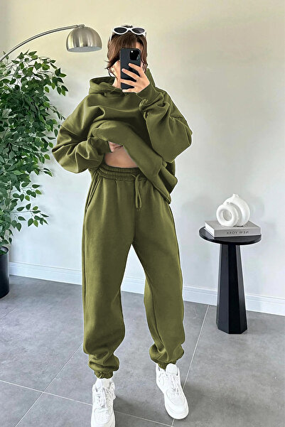 YAKAMEL Kadın Oversize Trend Model Kanguru Cep Kapşonlu Sweatshirt Eşofman Ta...