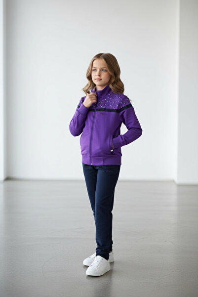 Piyera Girl's Elastic Leg Zippered Lilac Tracksuit Set - 40006