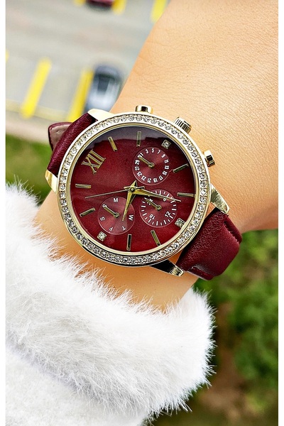 Weluxa Rose Gold Color Case Red Leather Band Women Wristwatch + Watch Box