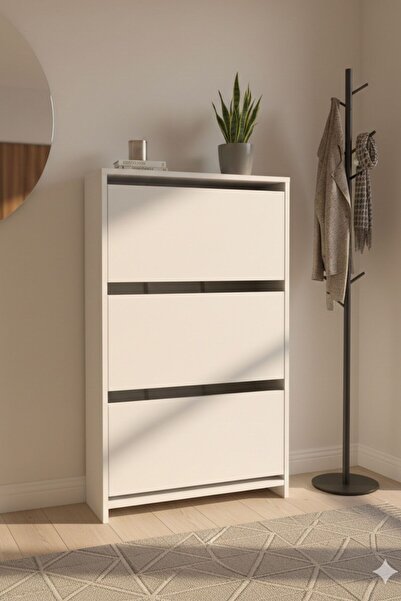 Ceramical AYB3 Düşer Kapak Ayakkabılık - 3 Bölmeli - Beyaz