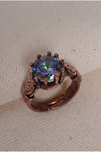 Süspüs Accessories خاتم نحاسي نقي أصلي مع حجر التوباز الغامض