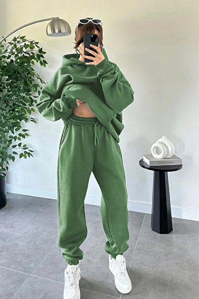 YAKAMEL Women's Oversize Trend Model Kangaroo Pocket Hooded Sweatshirt Tracks...