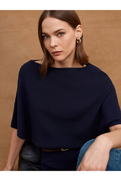 Dilvin 10838 Wool Blend Belted Boat Neck Sweater-Laci Mel.