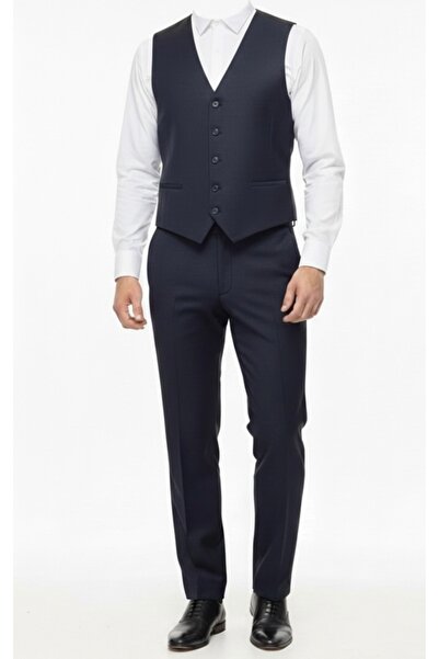 Misbay Slim Fit Dokulu Erkek Lacivert Yelek - Klasik ve Modern Kesim