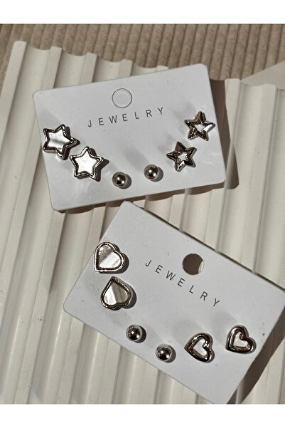 bijoux uniques 6 Pairs of Minimal Set Earrings with Hearts & Stars