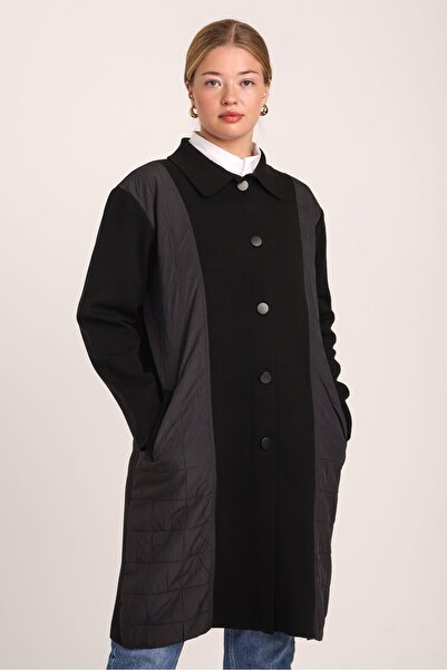 Uludağ Triko Жіночий чорний зимовий пальто з ґудзиками