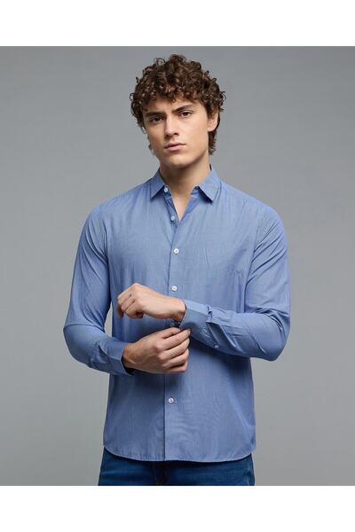 R&B Solid Shirt with Classic Collar and Long Sleeves