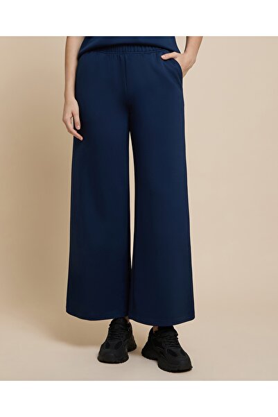 R&B Solid Wide Leg Pants with Elastic Waist