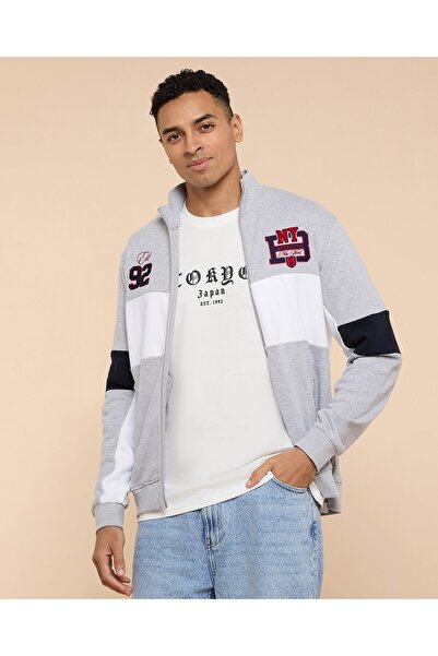 R&B جاكيت ألوان متباينة بسحاب للإغلاق