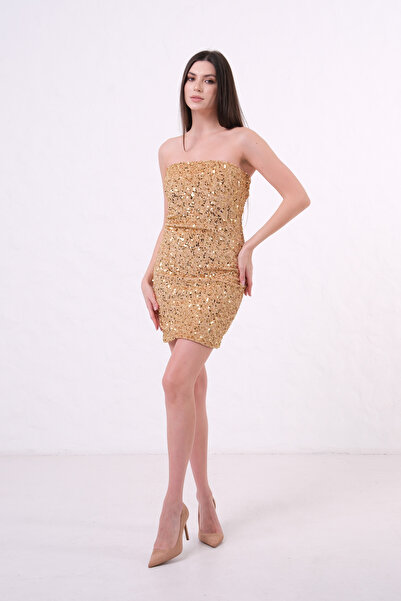 AURA Kelsey Shiny Sequin and Beaded Velvet Strapless Dress