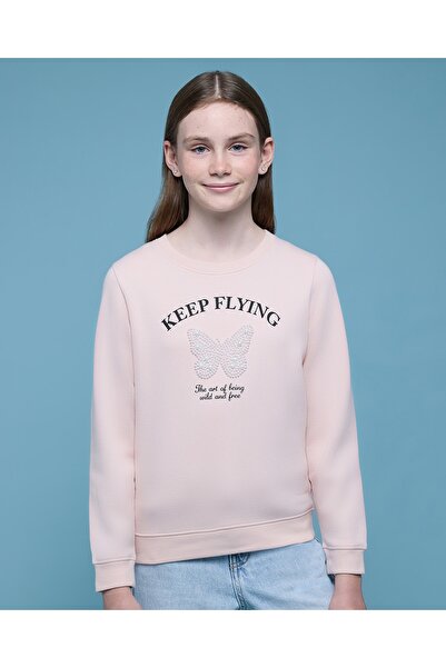 R&B سويت شيرت مطبوع برقبة دائرية وأكمام طويلة