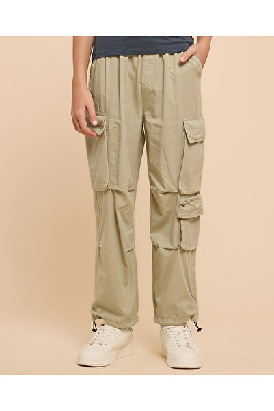 R&B Solid Cargo Pants with Drawstring Waist