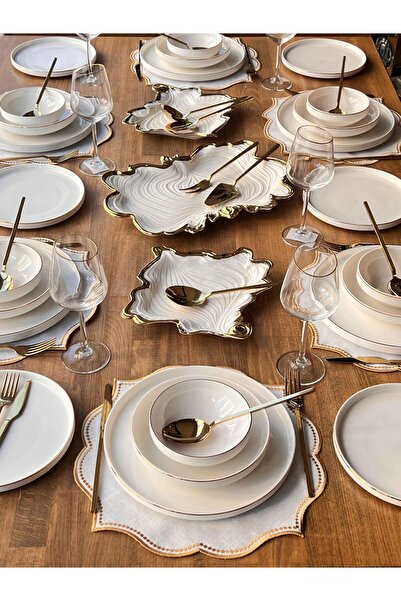 ROSSEV Yemek Takımı Modern Gold 86 Parça 6 Kişilik