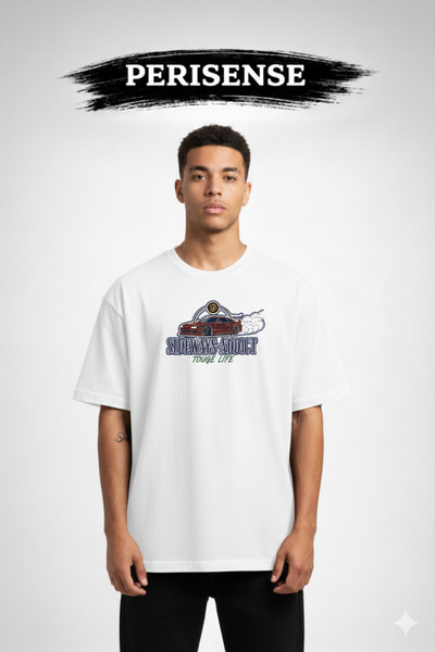 PERISENSE Tricou unisex oversize din bumbac pieptănat premium, cu imprimeu Ad...