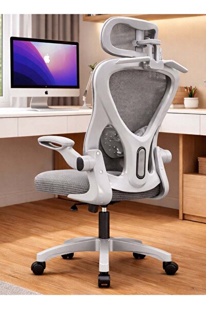 DROGO كرسي مكتب مريح، كرسي شبكي بظهر مرتفع مع مسند ذراع قابل للطي، وإمكانية ا...